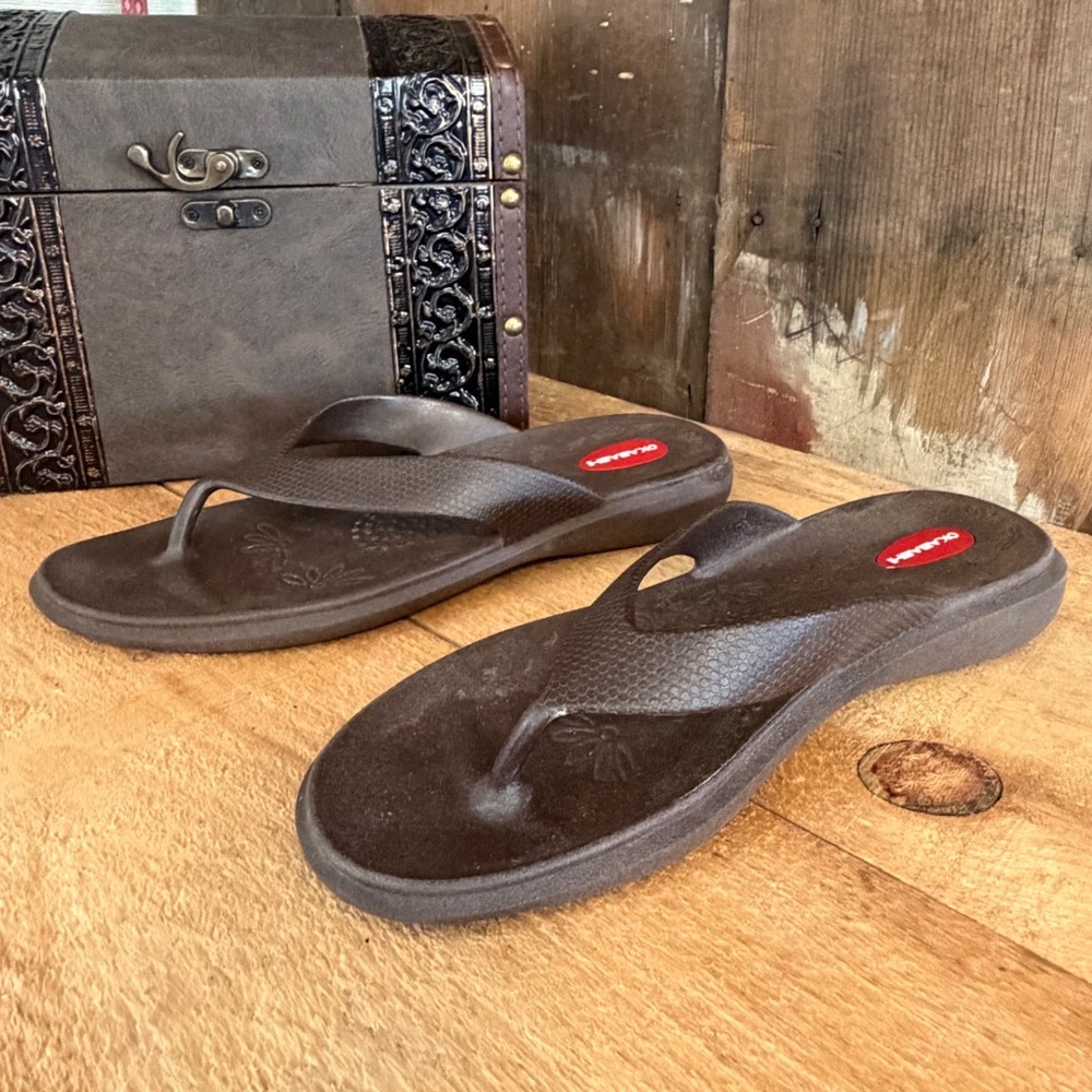Okabashi Maui Brown Flip Flop Sandals Men's Size L (9-10) Made in USA Beach
